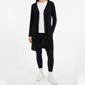 MARALLIS COLLECTION Jersey Knit Black Long Line Button Front Cardigan US Sz L